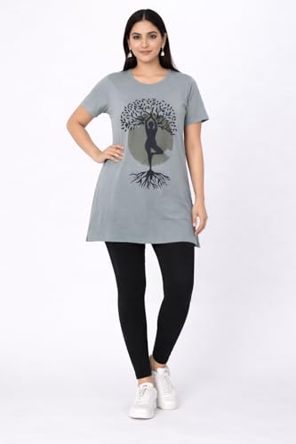 Image of CUPID Women Cotton Round Neck Half Sleeves T-Shirt,Night n Sleep Wear,Daily Use Gym /Lounge Wear Long Tops with Pocket Gray Pink XXL