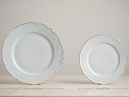 Image of Bodhi House 20-Piece Gold Rim Porcelain Dinner Set | Plates & Bowls Set | Lightweight, Chip Resistant, | Dishwasher Safe | Ideal for Home Dining & Gifting Tableware Set | White