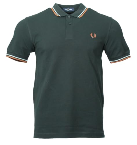 Fred Perry Herren Kurzarm Polo - M3600 (DE/NL/SE/PL, Alphanumerisch, M, Regular, Regular, Night Green/Braun/Hellblau)