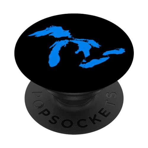 State of Michigan Great Lakes Water Map PopSockets PopGrip: Swappable Grip for Phones & Tablets PopSockets Standard PopGrip