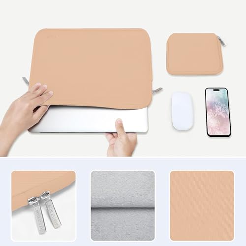 Image of MOSISO Laptop Case 13.3 inch, 13-13.3 inch Laptop Sleeve Bag Compatible with MacBook Air /Pro 13 /Pro 14 M5 M4 M3 M2 M1, HP Dell ASUS Lenovo, Neoprene Computer Sleeve Bag with Small Case, Peach Fuzz
