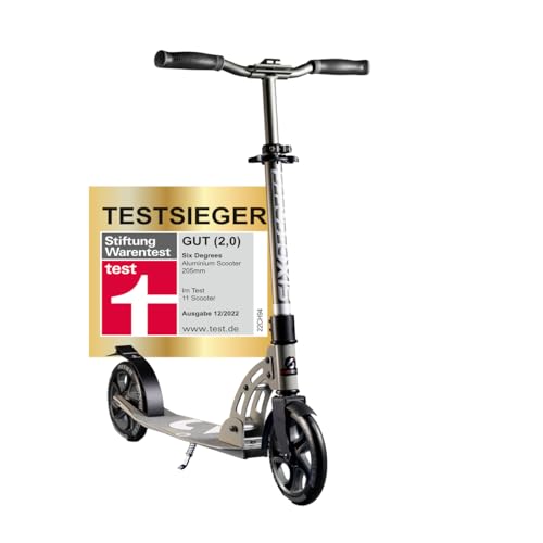 Six Degrees Aluminium Scooter mit Klappmechanismus u. Ständer, 205 mm, höhenverstellbar, GS-geprüft, grau, TESTSIEGER
