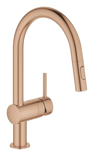 GROHE Minta Mitigeur monocommande pour Evier de cuisine (Douchette extractible, Bec Haut, Bec C, zone pivotante à 360°), Rose Gold Brossé, 32321DL2