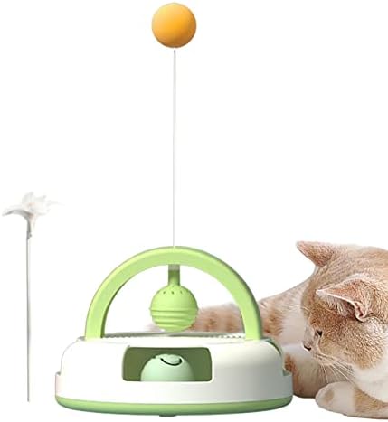 Dificato Juguete interactivo para gatos con bola, juguete giratorio automático no eléctrico con bola hierba gatera | Pelota juguete para gatos y campana, juego gatitos en interiores