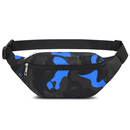 Waterproof Bumbags Waist Fanny Pack for Men Women Ladies Fashion Bum Bag with Adjustable Belt for Sport Running Hiking Jogging Girls Women Men (Camo Blue) - Image 2