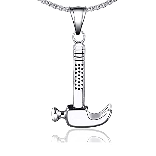 Xusamss Punk Titanium Steel Tool Hammer Pendant Necklace,24inches Link Chain