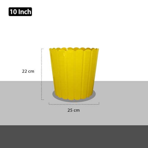 Image of GARDENS NEED 10 Inches Thai Round Flower Pot | Set of 2 | Yellow | Plastic Planter Pots for Indoor & Outdoor Home, Office & Balcony Decoration