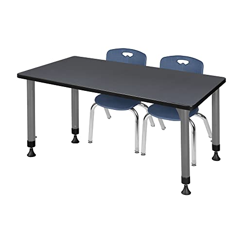Romig Kee Classroom Activity Table & Chair Kit 7, 66 x 30, Chrome|Grey|Navy Blue