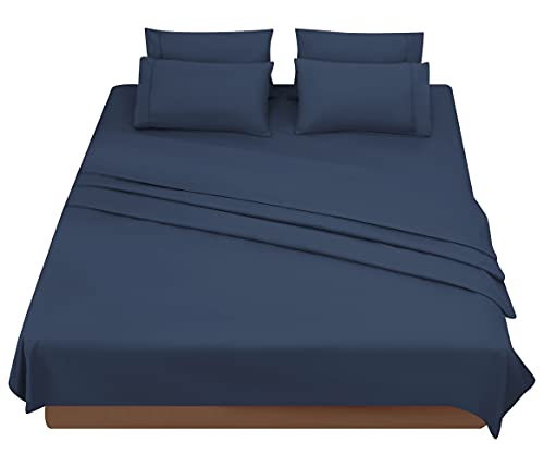 FARFALLAROSSA Full Size Bed Sheets - 6 Piece Super Soft Microfiber 2200 Thread Count Sheet Set - Bed Sheets - Wrinkle Free Bed Sheet - Luxurious Deep Pocket 16 Inches Bed Sheets - Navy Blue Bed Sheet