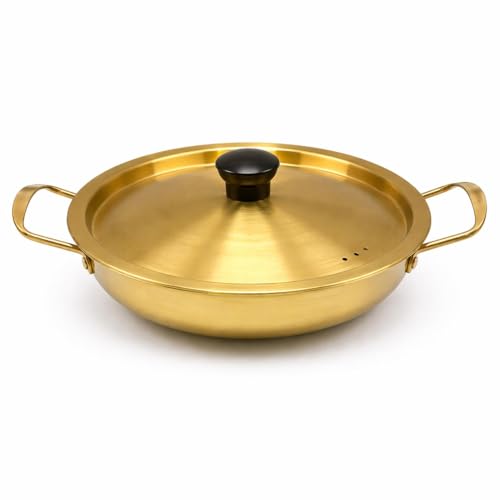 Image of Golden Stainless Steel Rice Cooker 1 Liter with Strainer Lid, Rice Boiler Pot, Induction Base, Gold Finish Traditional Indian Cooking Serving Pot Bowl