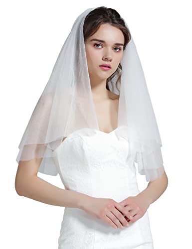 BEAUTELICATE Schleier Braut Brautschleier Hochzeit Softtüll Weiß Ivory Lang Kurz Kurbelkante Mit Metall Kamm 2 Schicht V26 (Elfenbein - Ellenbogen Länge 60cm*70cm, Einheitsgröße) Cover