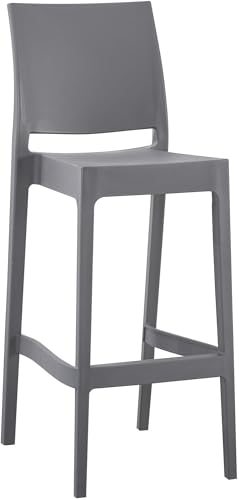 CLP Taburete Alto Exterior apilable Flamur, Taburete de jardín de plástico Resistente a la Intemperie y a los Rayos UV, soporta hasta 150 kg, Color:Gris Oscuro