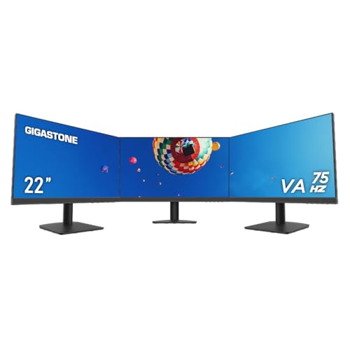 Image of Gigastone 22 inch VA LED Back Light Monitor 3-Pack 75Hz FHD 1920 x 1080, 1080P 178 Wide View Frameless, Triple Monitor, 4ms, Eye Care Technology, Ergonomic Tilt VESA Mount, HDMI VGA
