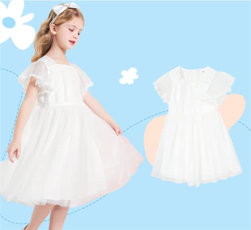Flower Girl,Little Kid Dress Tulle Ruffle Short Sleeve A-Line Princess White Party Tutu Tulle Summer Vintage Dress 3T3