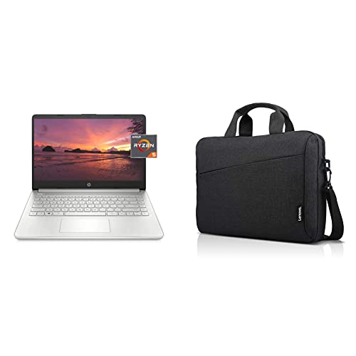 HP 14 Laptop, AMD Ryzen 5 5500U, 8 GB RAM, 256 GB SSD Storage, 14-inch & Lenovo Laptop Shoulder Bag T210, 15.6-Inch Laptop or Tablet, Sleek, Durable and Water-Repellent Fabric, Black