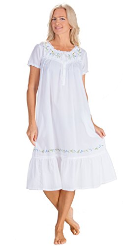 La Cera Nightgowns - 100% Cotton Short Sleeve Gown In Sunny Flowers (White, X-Large) #TOP17