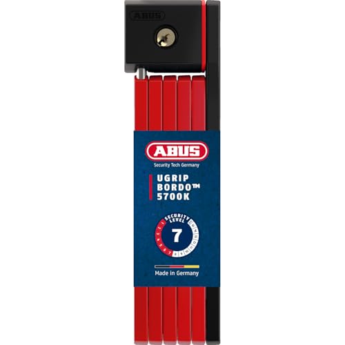 ABUS Faltschloss Bordo uGrip 5700K SH mit Halterung - Fahrradschloss mit 5 mm starken Stäben - ABUS-Sicherheitslevel 7-80 cm - Rot