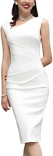 MUXXN Women's Retro 1950s Midi Sleeveless Wear to Work Pencil Dress White XXL
