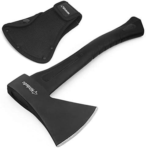 Hitdudu Camping Hatchet, 14" Camping Axe Throwing Axe for Outdoor Wood Splitting and Kindling, Forged Carbon Steel Heat Treated Survival Tool, Fiberglass Shock Reduction Handle with Anti-Slip Grip