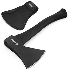 Camping Hatchet, 14″ Camping Axe Throwing Axe for Outdoor Wood Splitting and Kindling, Forged Carbon Steel Heat Treated Survival Tool, Fiberglass Shock Reduction Handle with Anti-Slip Grip