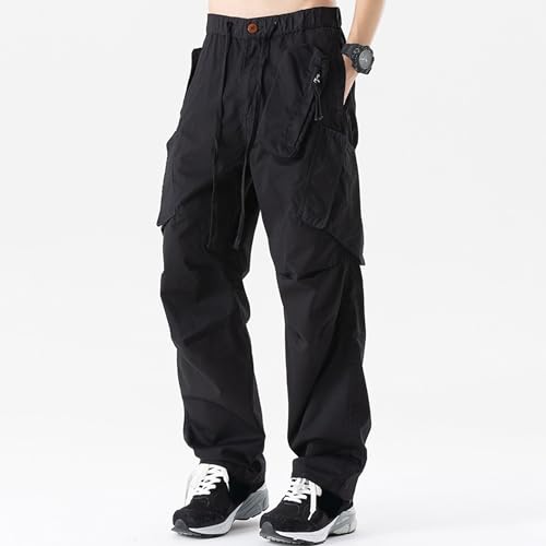 XYXIONGMAO Men's Black Loose Multi-Pocket Streetwear Cargo Pants Techwear Pleated Overalls Joggers Hip Hop Casual Sweatpants2