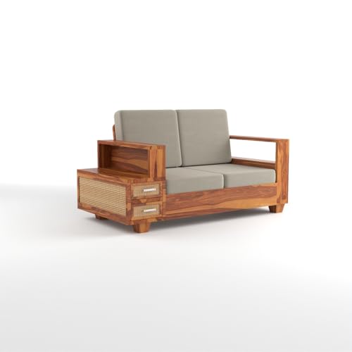 Image of sofa set 3 (Honey Finish, 4 Seater Sofa 2+2, Sofa with Drawer - Cane)