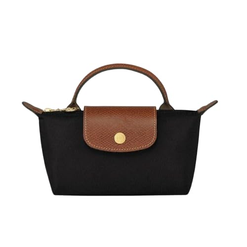 شنطة يد صغيرة توت من لوو، نايلون اسود مع غطاء جلد بني، قطع م...