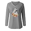 HUIFUAO Skeleton T Shirt Women Scary Ghost Pumpkin Tops Plus Size Halloween Costumes Cute Black Cat Shirts V Neck Long Sleeve Pullover Festival Clothing Outfits (Z13-Grey, XXXXL) #1