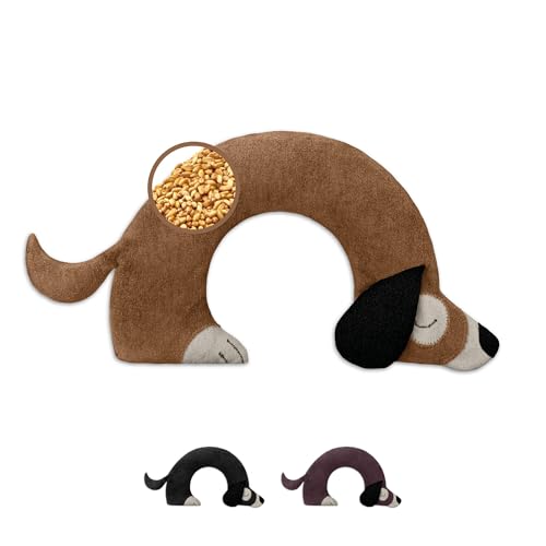 LESCHI Coussin chauffant micro ondes en coton 100% bio, Chien brun doré, Bouillotte graines de...