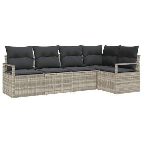 Canapé modulaire en rotin 5 pièces gris clair pour terrasse - 2