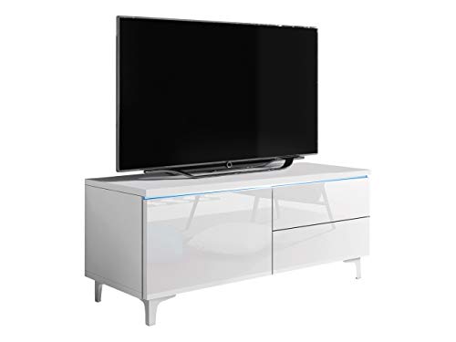 mirjan24 TV Armario Alvin 11 W, incluye iluminación LED TV LOWBOARD, armario de televisión, parte frontal en acrílico de brillante, mesa de televisión, tarjeta, TV Banco muebles de TV,