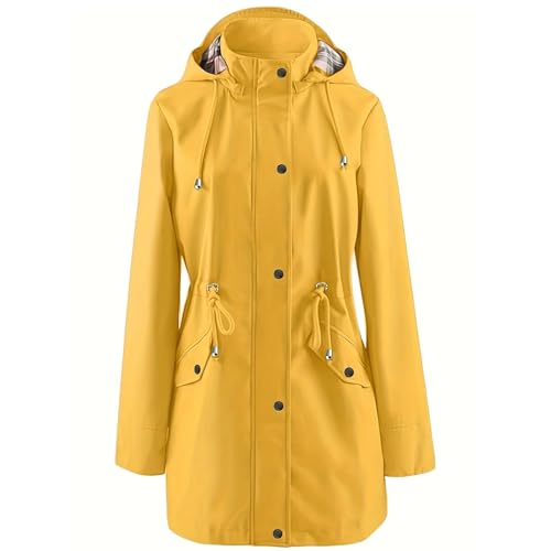 MJGkhiy Veste De Pluie Femme Randonnée Longue Vestes Imperméable Coupe Vent Trench À Capuche Grande Taille Léger Veste Vent Pluie Sport Voyage Raincoat Camping Veste En Plein Air, jaune, XL