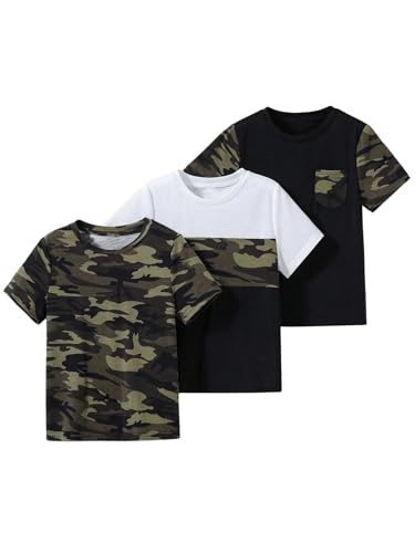 Floerns Toddler Boy's 3 Pcs Camo Print Kid Clothes Short Sleeve Summer Tee Shirts