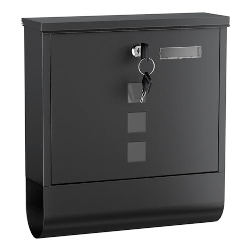 Buzón con Soporte para periódicos Negro con 2 Llaves Montaje Pared Correo Cartas Correspondencia