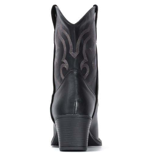 Image of IXU Cowboy Boots for Women Wide Suede Ankle Western Cowgirl Boots Mid Calf Pointed Toe Short Chunky Classic Booties