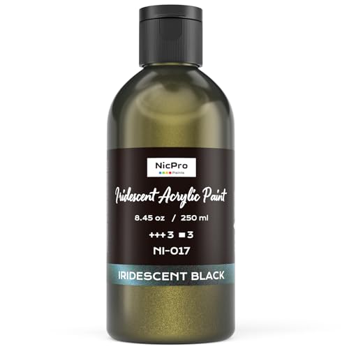 Image of Nicpro Iridescent Black Acrylic Paint, 8.45oz Large Black Metallic Paint | Color Shifting Glitter Craft Paint, Non-Toxic Art Painting Supplies, for Canvas Rocks Wood Glass Ceramic Fabric