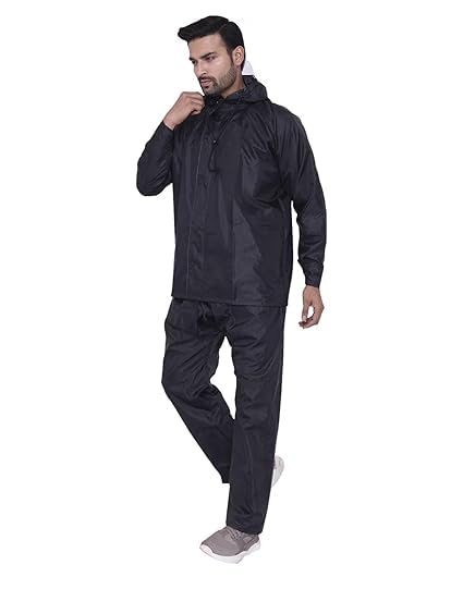 Men's Full Body Waterproof Raincoat with Pants Set, Navy Blue-Black (black, XXL) 1