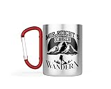 Edelstahltasse mit Karabinerhaken Karabiner - Wandern Bergsteigen Wanderung - Blechtasse Campingtasse - Beidseitiger Druck