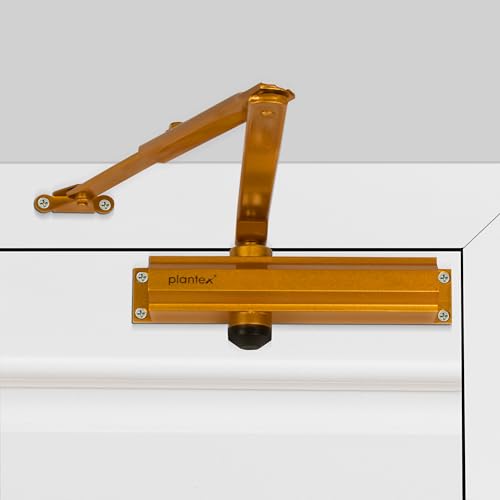 Image of Plantex Door Closer /Aluminium Door Closer for Wooden Door /Hydraulic Automatic Door Closer /Soft Closer for Hotel /Home /Office - ISO 9001 Certified (MI-100, Capacity - 75 Kg, Golden)
