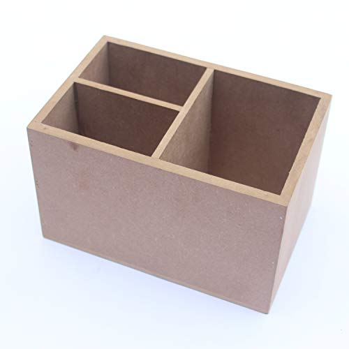 Image of Ivei Diy Mdf Stationery Wood Sheet Craft - Plain Mdf Cutouts Stationery Desktop Organizer For Painting, Decoupage, Resin Art Work & Decoration (Diy Mdf Caddy Box) - Brown