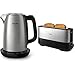 Philips HD9359/90 Wasserkocher aus Edelstahl für Tee bis Babynahrung (2200 Watt, 1,7 Liter) & Langschlitztoaster (Edelstahl) 8 Bräunungsstufen, Brötchenaufsatz, 950 Watt, schwarz HD2692/90