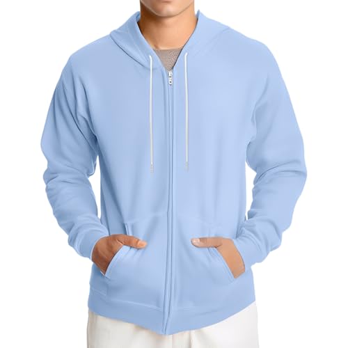 Men's Zip-up Hooded Sweatshirts Full-Zip Hoodie Long Sleeve Solid Color Drawstring Casual Hoodies for Men with Pocket2