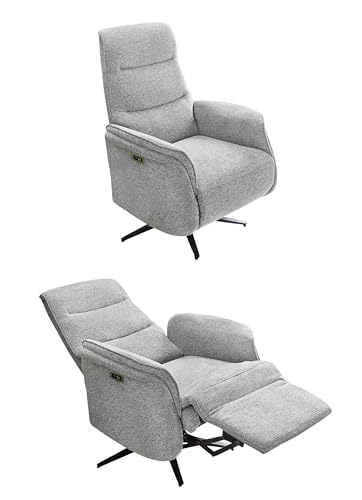 TV-Relaxsessel B74/H108/T89 cm mit zweimotorischer Verstellung, elektrische Relaxfunktion, Heizung im Rücken, Massagefunktion, Federkern und Wellenunterfederung, Chenille-Bezug in Grau / 15600