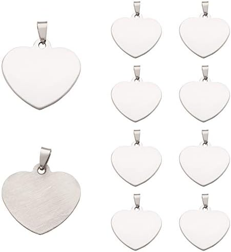 PandaHall 10pcs Stainless Steel Heart Blank Stamping Tags Charm Pendants 33x34.5x1mm for DIY Jewelry Making