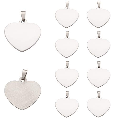 PandaHall Lot de 10 pendentifs en forme de cœur en acier inoxydable 33 x 34,5 x 1 mm pour la fabrication de bijoux DIY