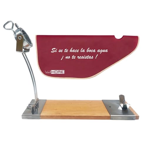 Well Home Jamonero IBERIA Luxe cabezal giratorio, en madera y acero inoxidable + Funda para Jamón 'Tiberic' Burdeos
