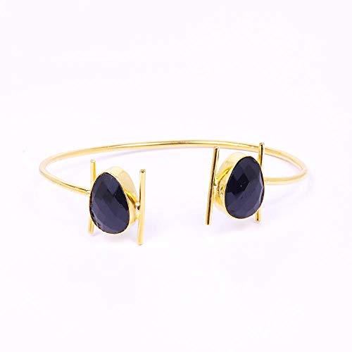 Bhagatjewels Black Onyx Gemstone Gold Plated Brass Cuff Bracelets for Women