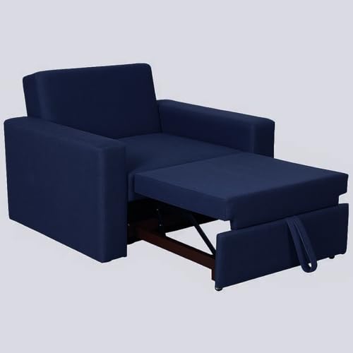 Image of CASASTYLE Seria 1 Seater Pull-Out Premium Fabric Sofa Cum Bed Sofa Set for Living Room (Blue Fabric)