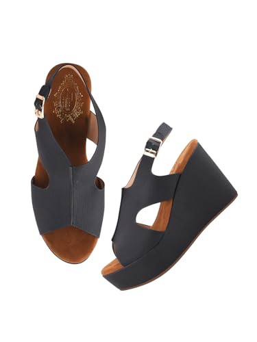 Shoetopia Comfortable Peep Toe Black Wedges For Women & Girls /EU38