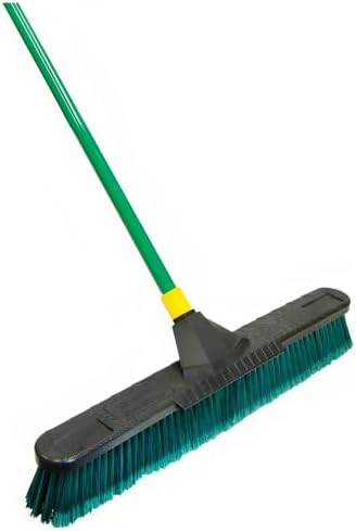 Quickie Bulldozer 24-Inch Multi-Surface Push Broom, Size: 60 Wood Handle with Swivel Hang-up Feature. 15/16-inch Diameter Handle, Green - with Scraper Multi Surface 24 Inch With Scraper